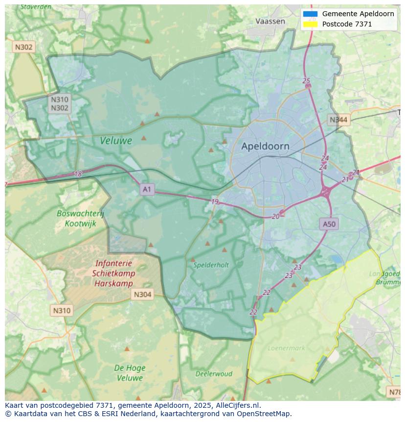 Afbeelding van het postcodegebied 7371 op de kaart.