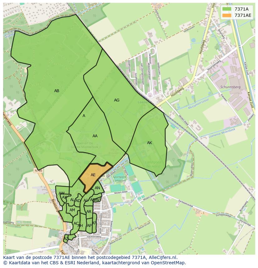 Afbeelding van het postcodegebied 7371 AE op de kaart.