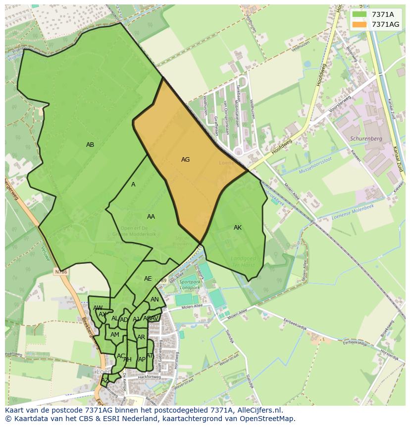 Afbeelding van het postcodegebied 7371 AG op de kaart.