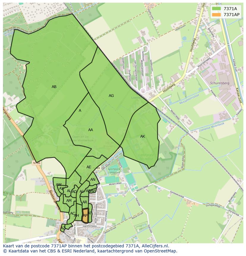 Afbeelding van het postcodegebied 7371 AP op de kaart.
