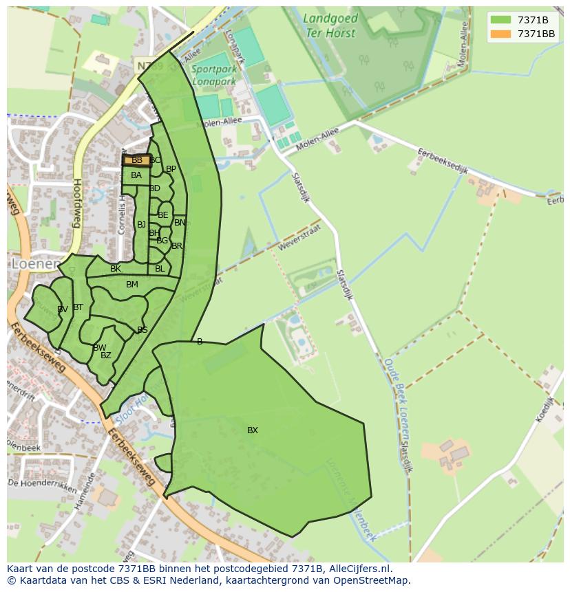 Afbeelding van het postcodegebied 7371 BB op de kaart.