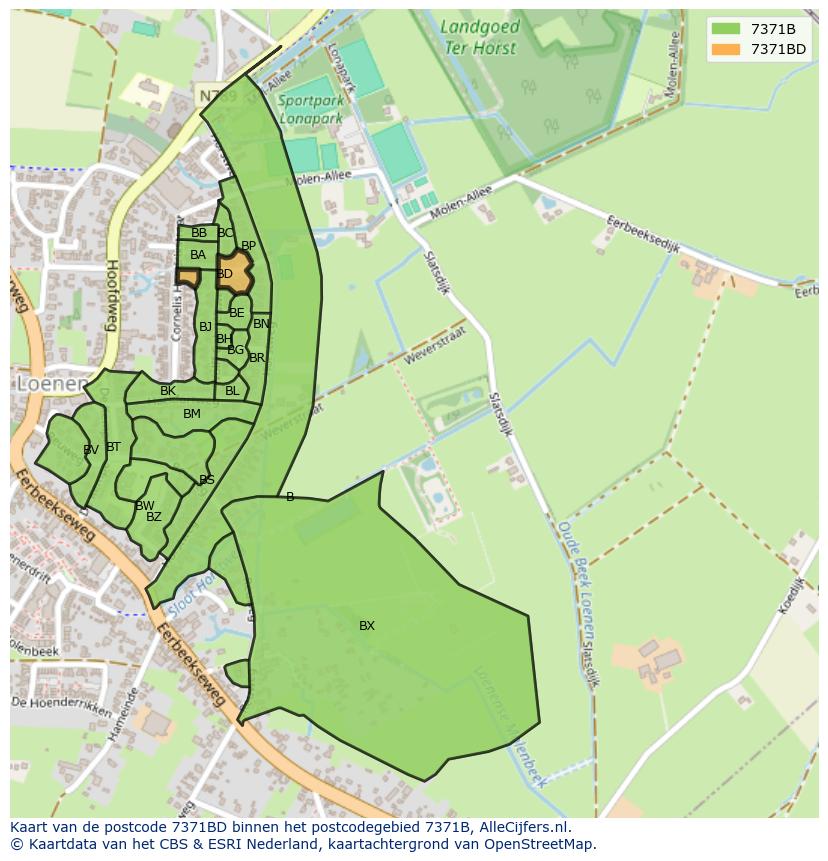 Afbeelding van het postcodegebied 7371 BD op de kaart.