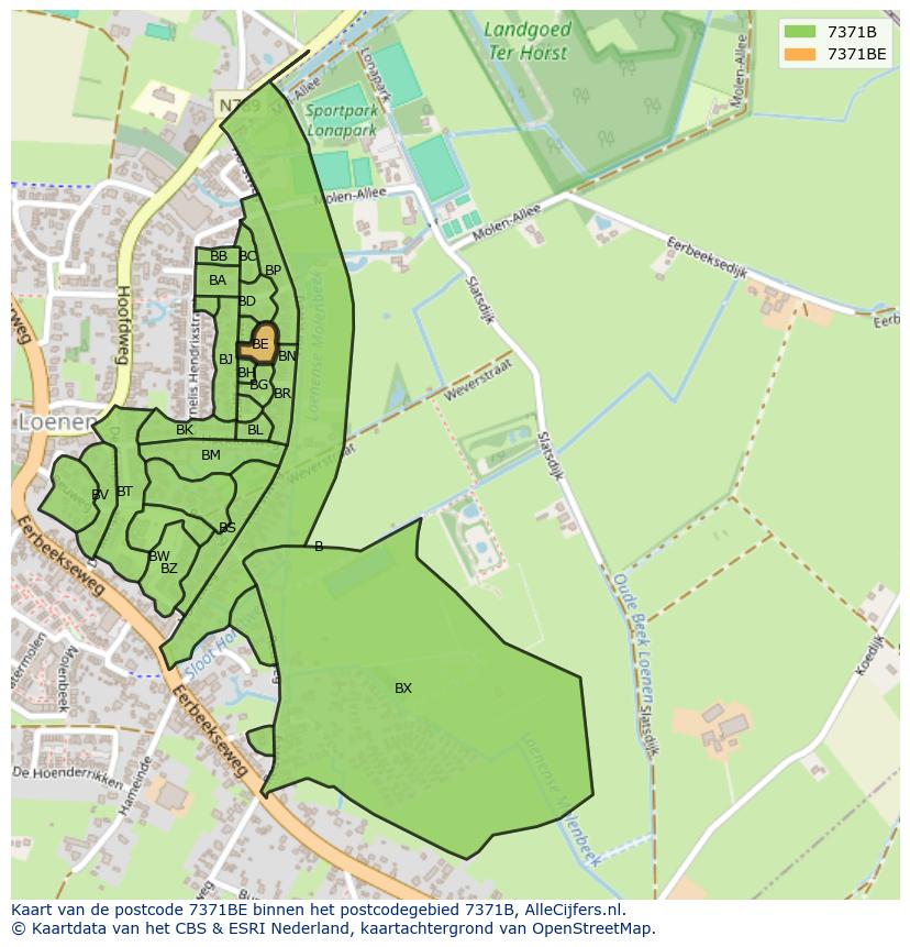 Afbeelding van het postcodegebied 7371 BE op de kaart.