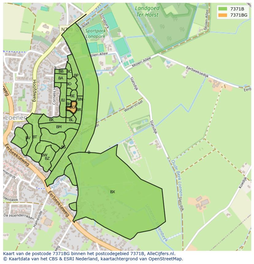 Afbeelding van het postcodegebied 7371 BG op de kaart.