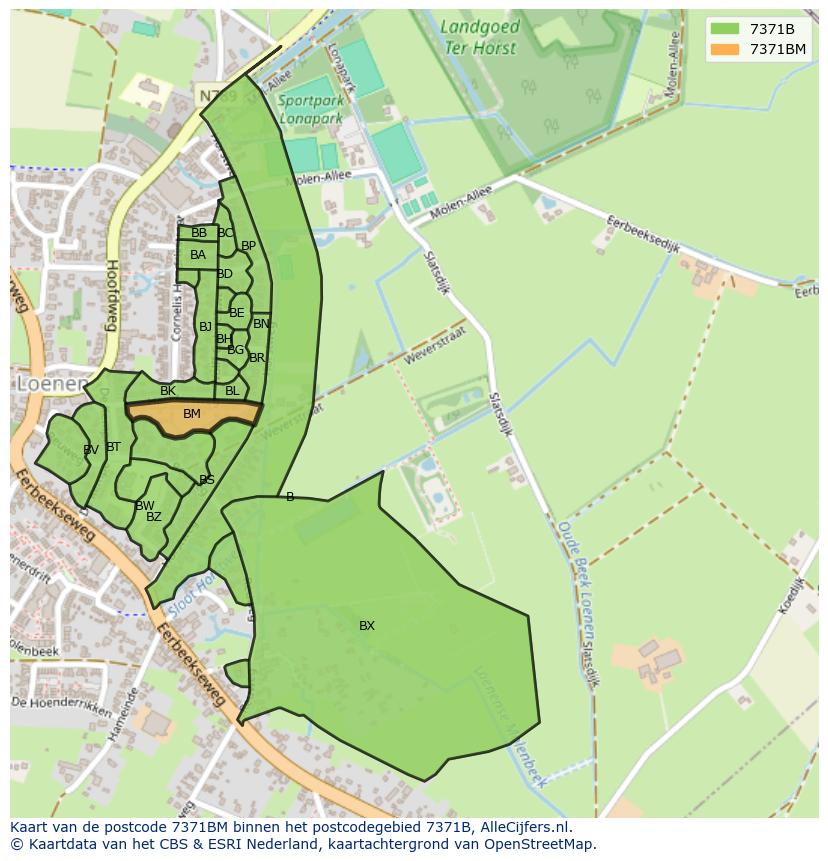 Afbeelding van het postcodegebied 7371 BM op de kaart.