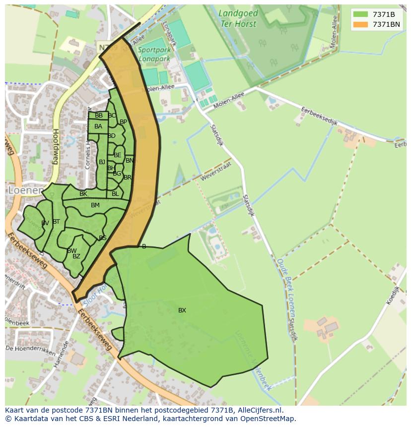 Afbeelding van het postcodegebied 7371 BN op de kaart.