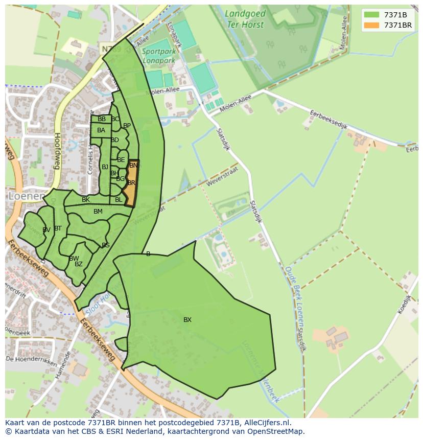 Afbeelding van het postcodegebied 7371 BR op de kaart.