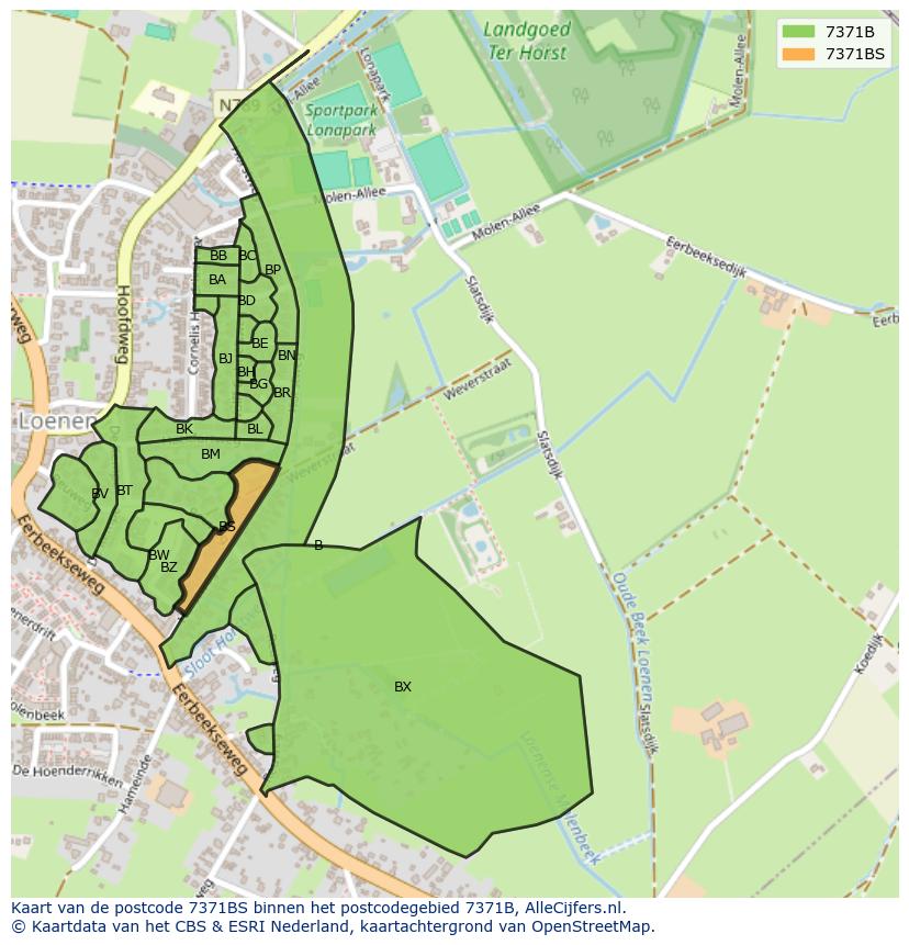 Afbeelding van het postcodegebied 7371 BS op de kaart.