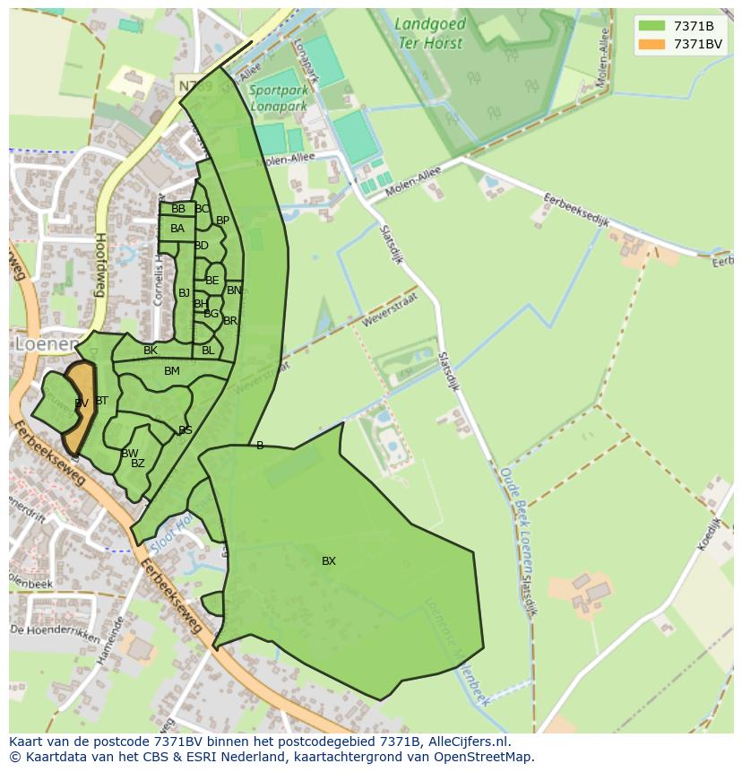 Afbeelding van het postcodegebied 7371 BV op de kaart.