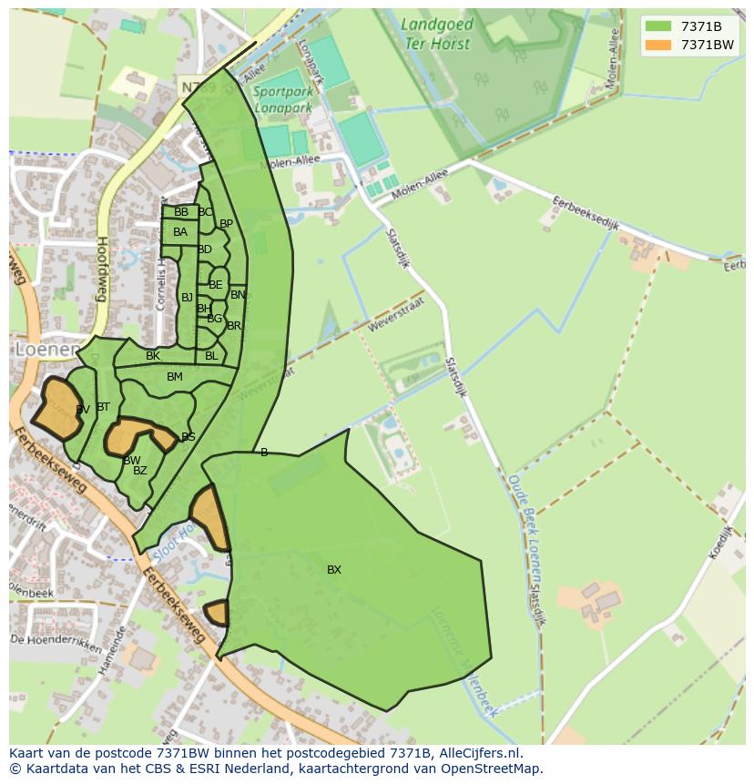 Afbeelding van het postcodegebied 7371 BW op de kaart.