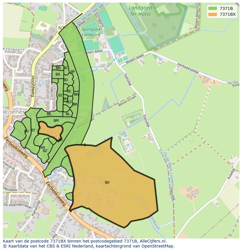 Afbeelding van het postcodegebied 7371 BX op de kaart.