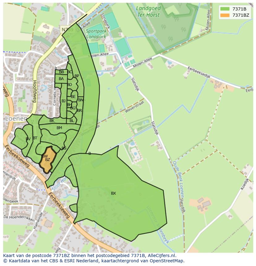 Afbeelding van het postcodegebied 7371 BZ op de kaart.