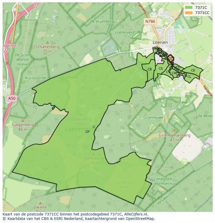 Afbeelding van het postcodegebied 7371 CC op de kaart.