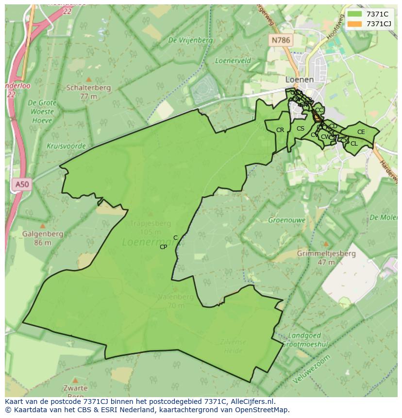Afbeelding van het postcodegebied 7371 CJ op de kaart.