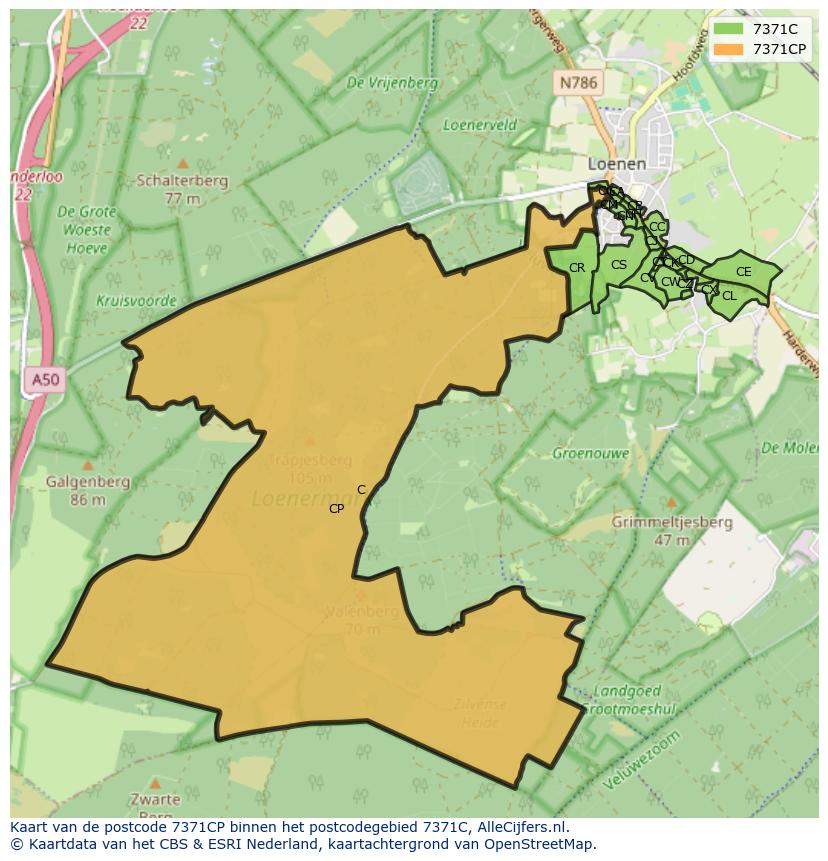 Afbeelding van het postcodegebied 7371 CP op de kaart.