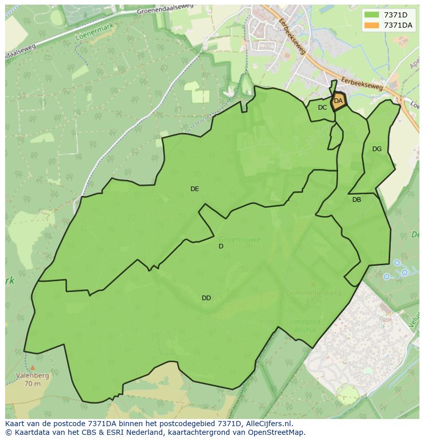 Afbeelding van het postcodegebied 7371 DA op de kaart.
