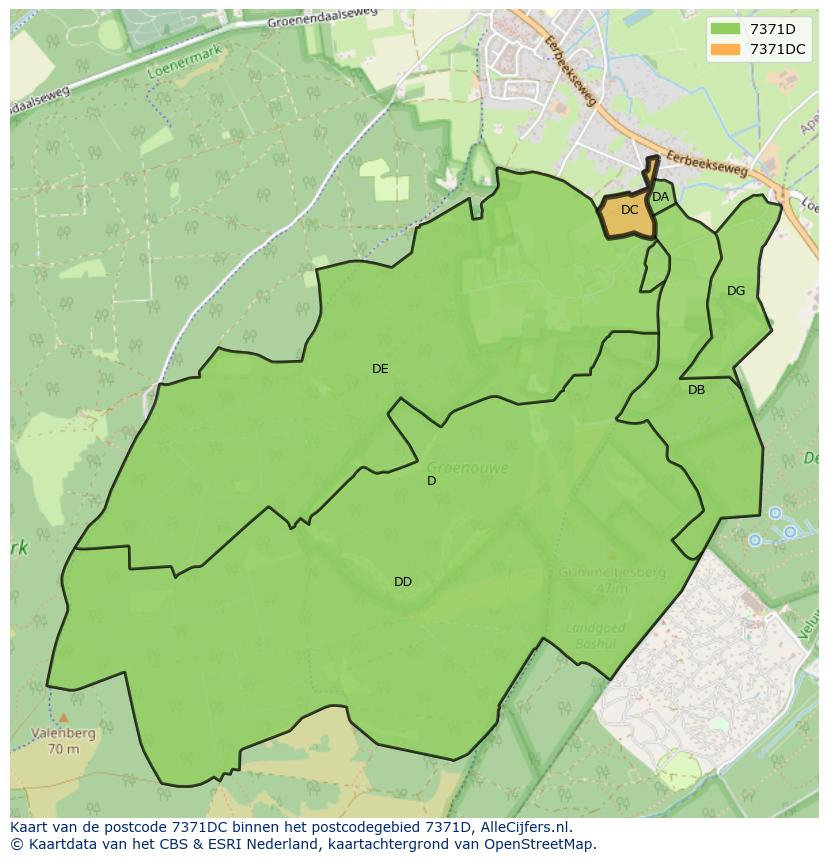 Afbeelding van het postcodegebied 7371 DC op de kaart.
