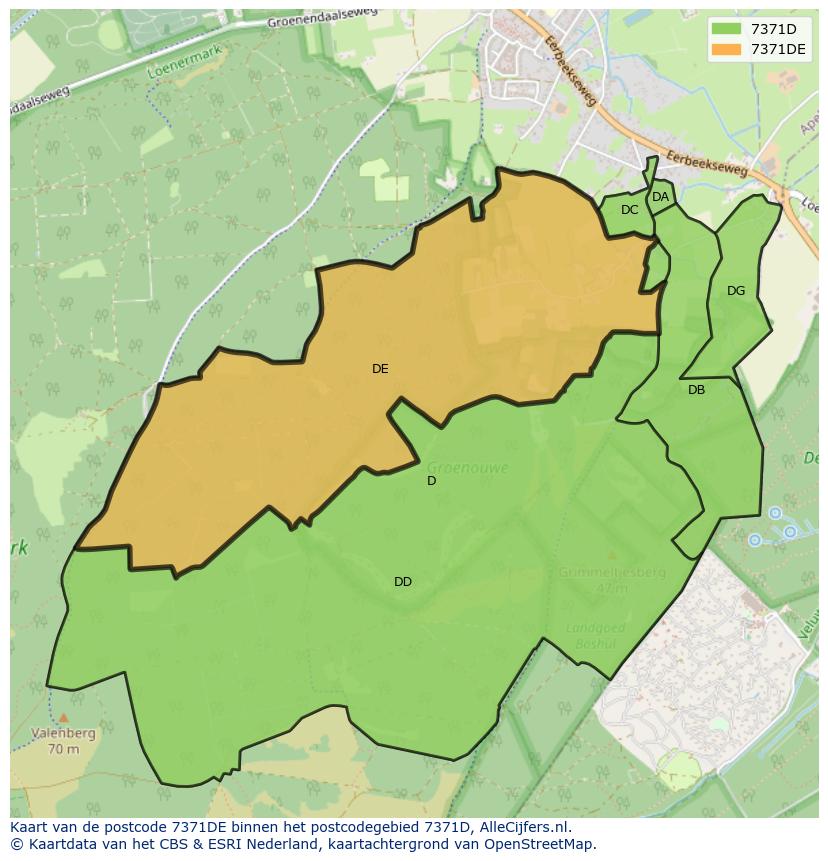 Afbeelding van het postcodegebied 7371 DE op de kaart.