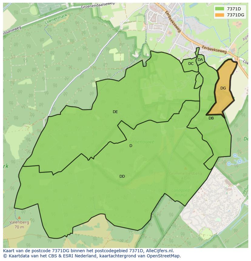 Afbeelding van het postcodegebied 7371 DG op de kaart.
