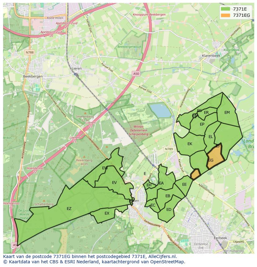 Afbeelding van het postcodegebied 7371 EG op de kaart.