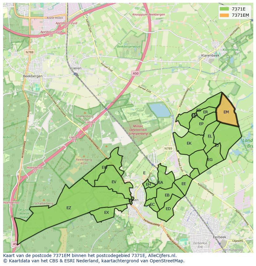 Afbeelding van het postcodegebied 7371 EM op de kaart.