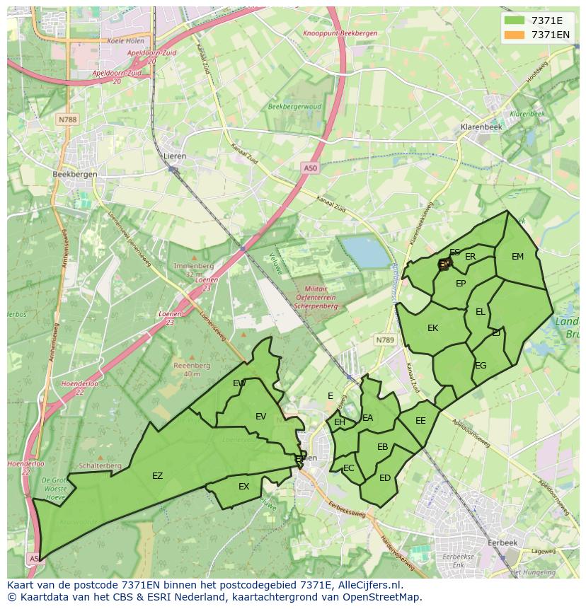 Afbeelding van het postcodegebied 7371 EN op de kaart.