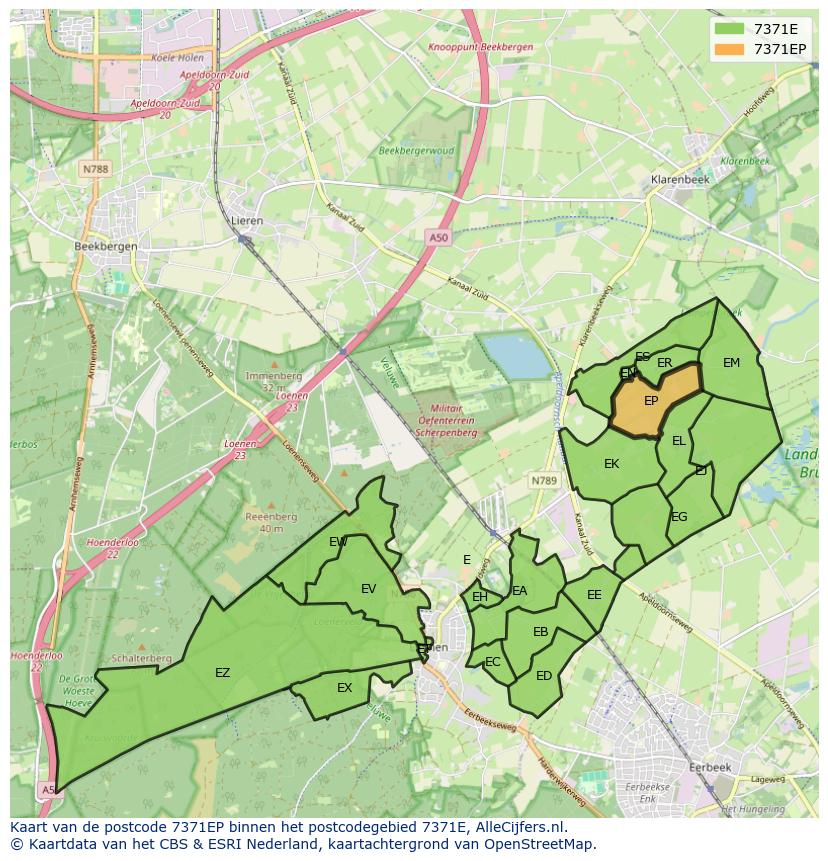Afbeelding van het postcodegebied 7371 EP op de kaart.
