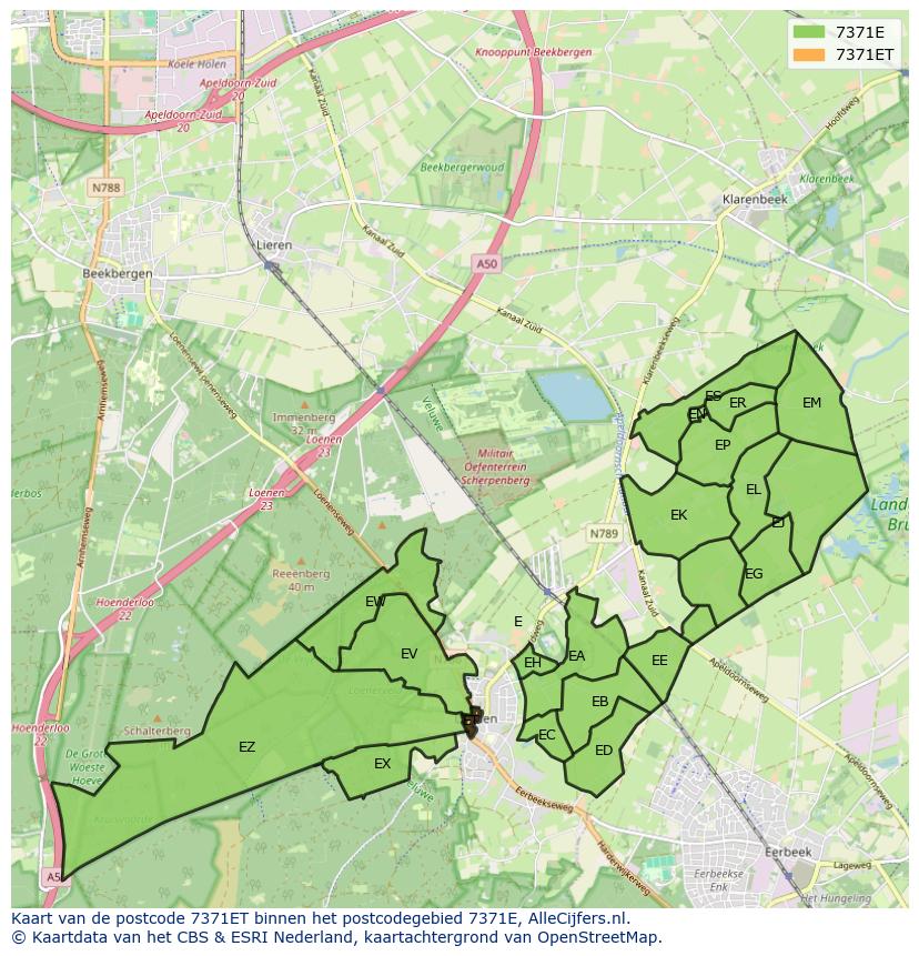 Afbeelding van het postcodegebied 7371 ET op de kaart.