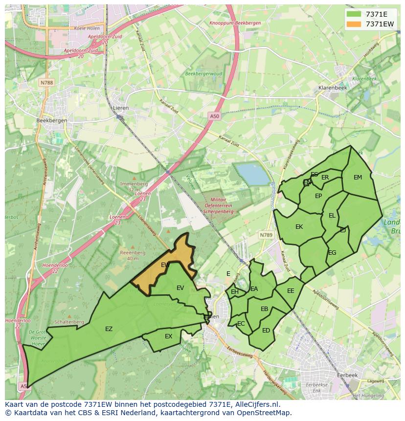 Afbeelding van het postcodegebied 7371 EW op de kaart.