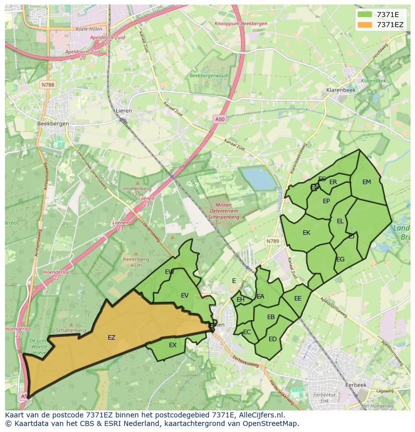 Afbeelding van het postcodegebied 7371 EZ op de kaart.