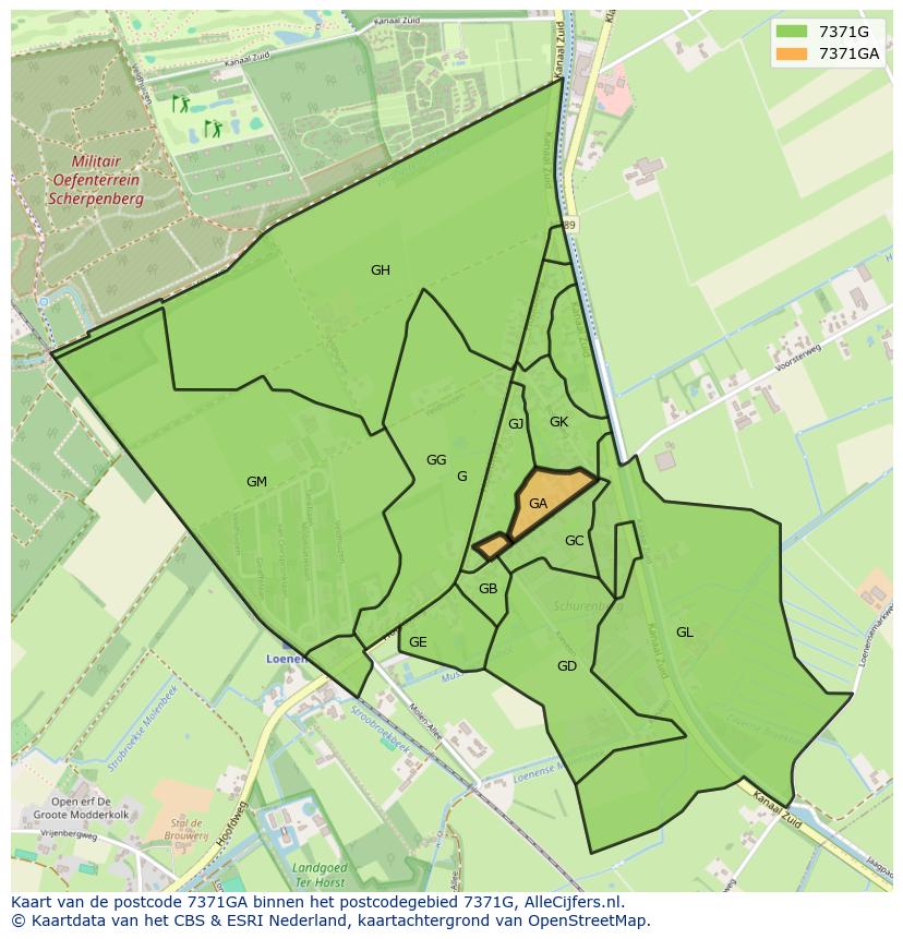 Afbeelding van het postcodegebied 7371 GA op de kaart.