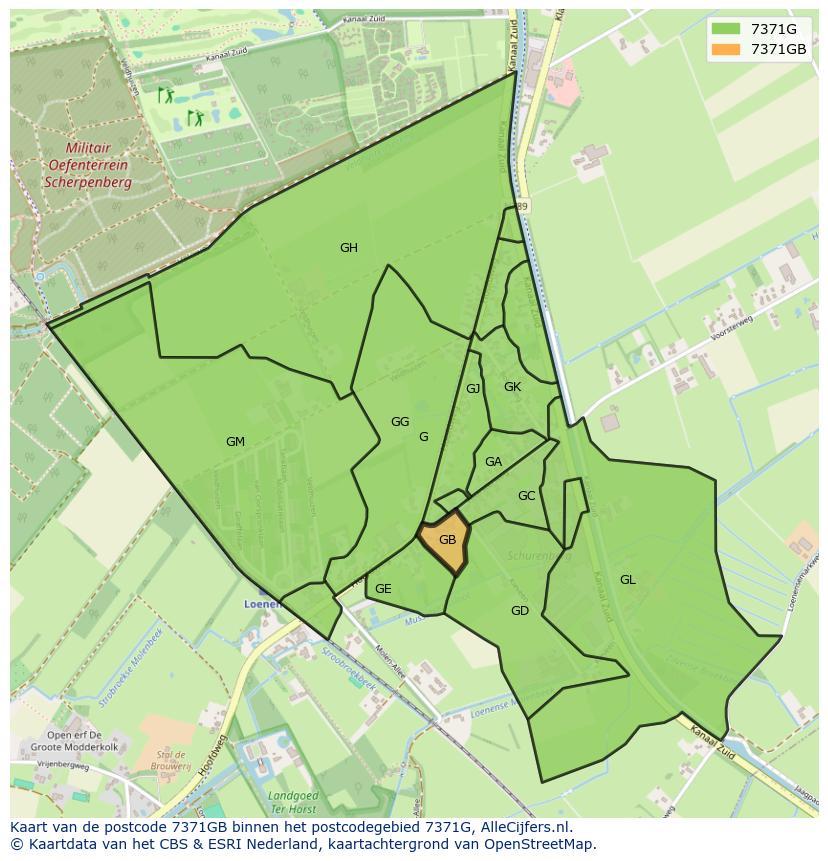 Afbeelding van het postcodegebied 7371 GB op de kaart.