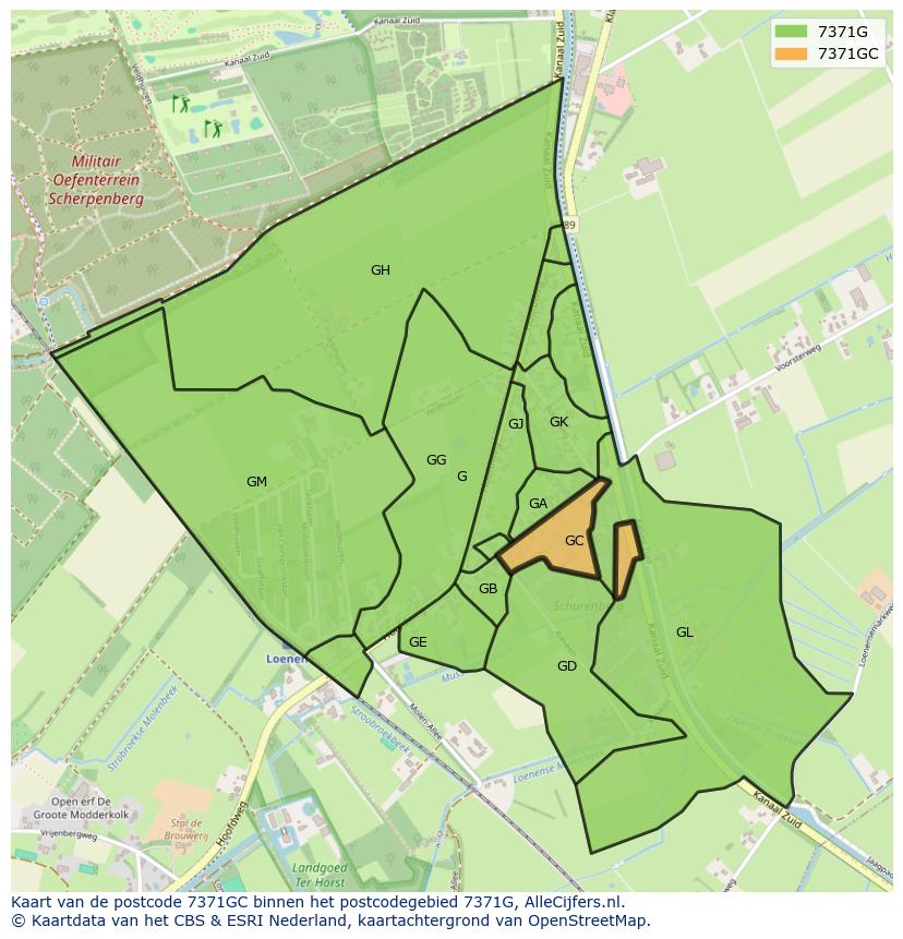 Afbeelding van het postcodegebied 7371 GC op de kaart.