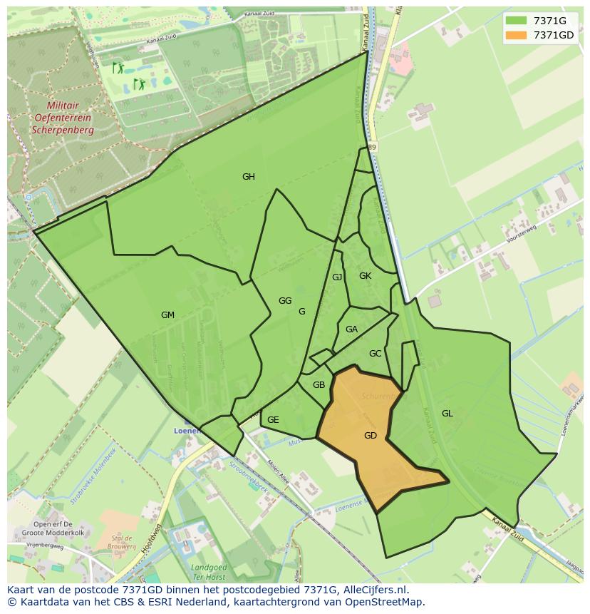 Afbeelding van het postcodegebied 7371 GD op de kaart.