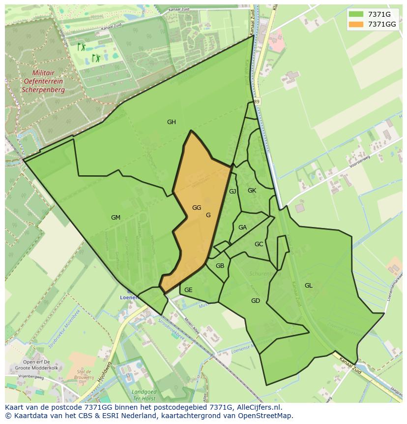 Afbeelding van het postcodegebied 7371 GG op de kaart.