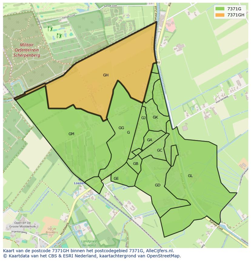 Afbeelding van het postcodegebied 7371 GH op de kaart.