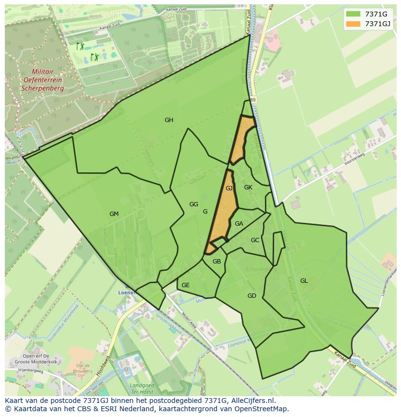 Afbeelding van het postcodegebied 7371 GJ op de kaart.