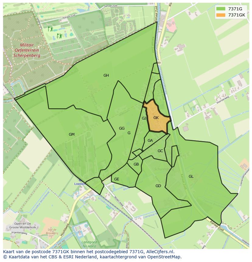 Afbeelding van het postcodegebied 7371 GK op de kaart.