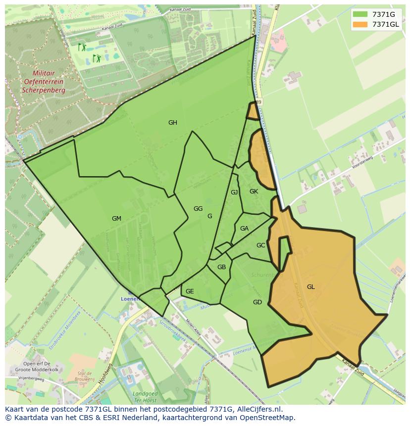Afbeelding van het postcodegebied 7371 GL op de kaart.