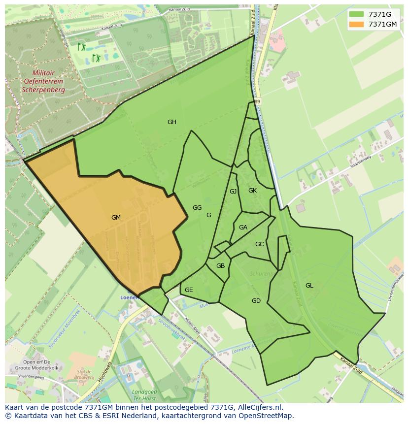Afbeelding van het postcodegebied 7371 GM op de kaart.