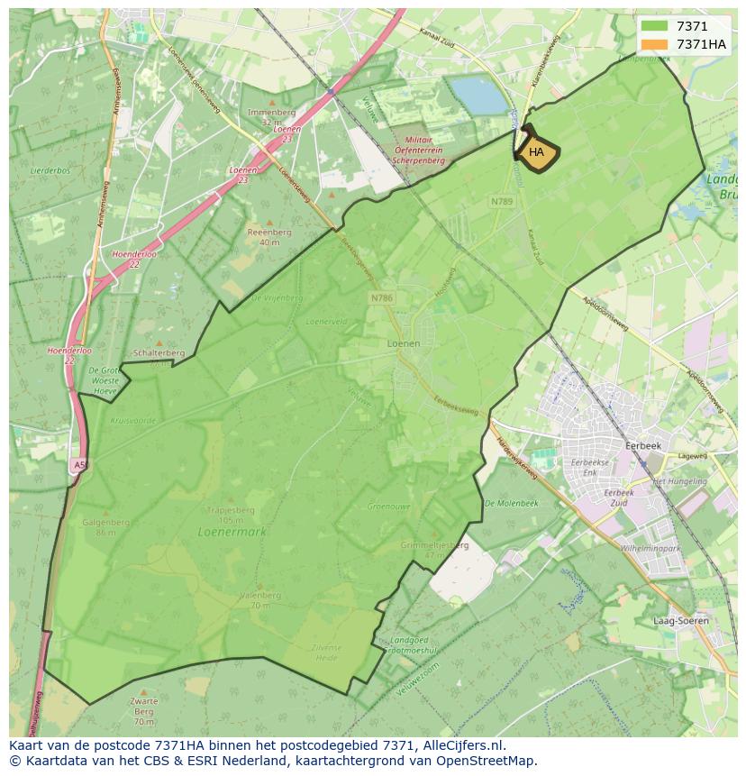 Afbeelding van het postcodegebied 7371 HA op de kaart.