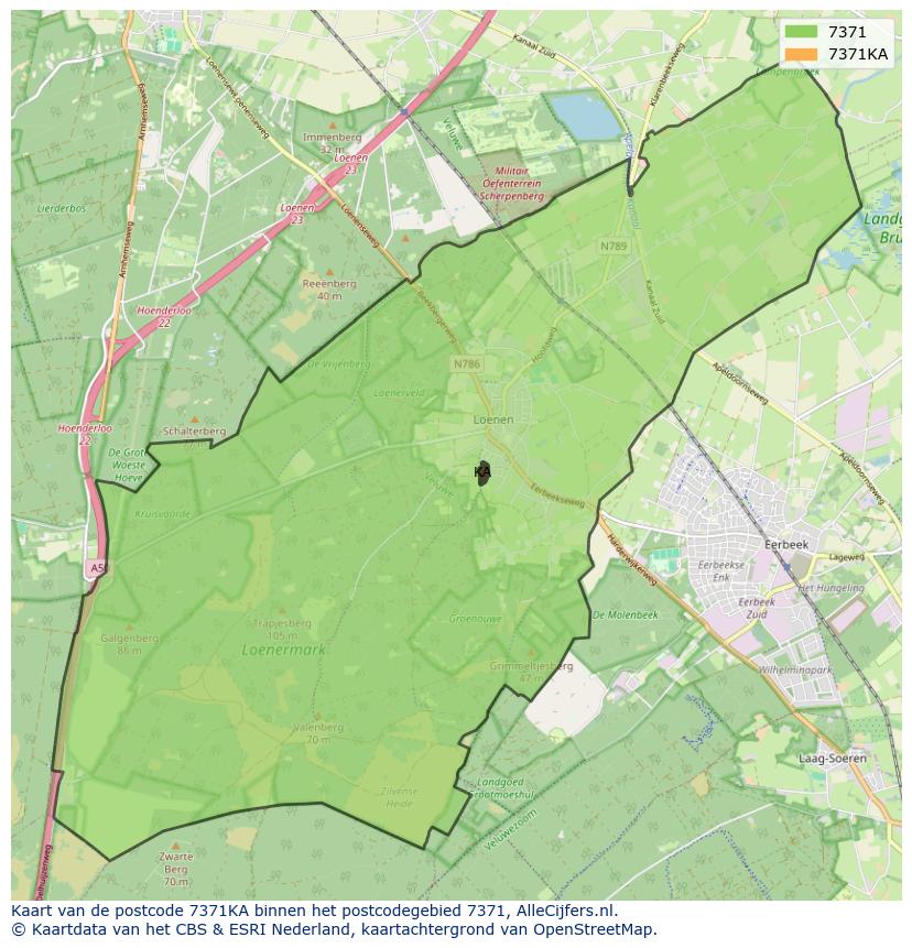 Afbeelding van het postcodegebied 7371 KA op de kaart.