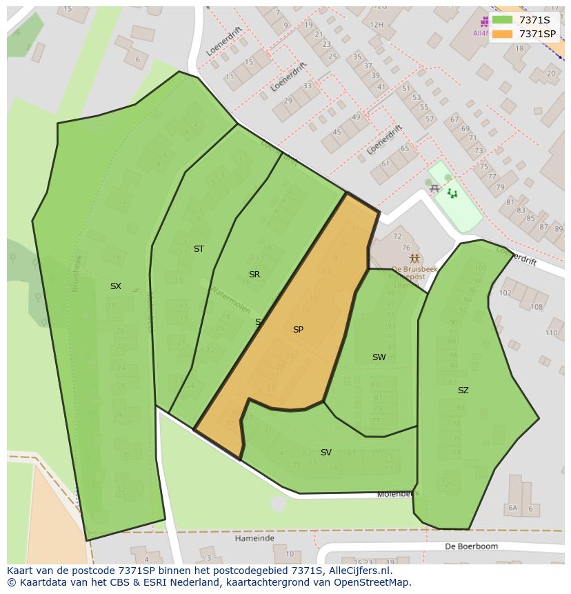 Afbeelding van het postcodegebied 7371 SP op de kaart.