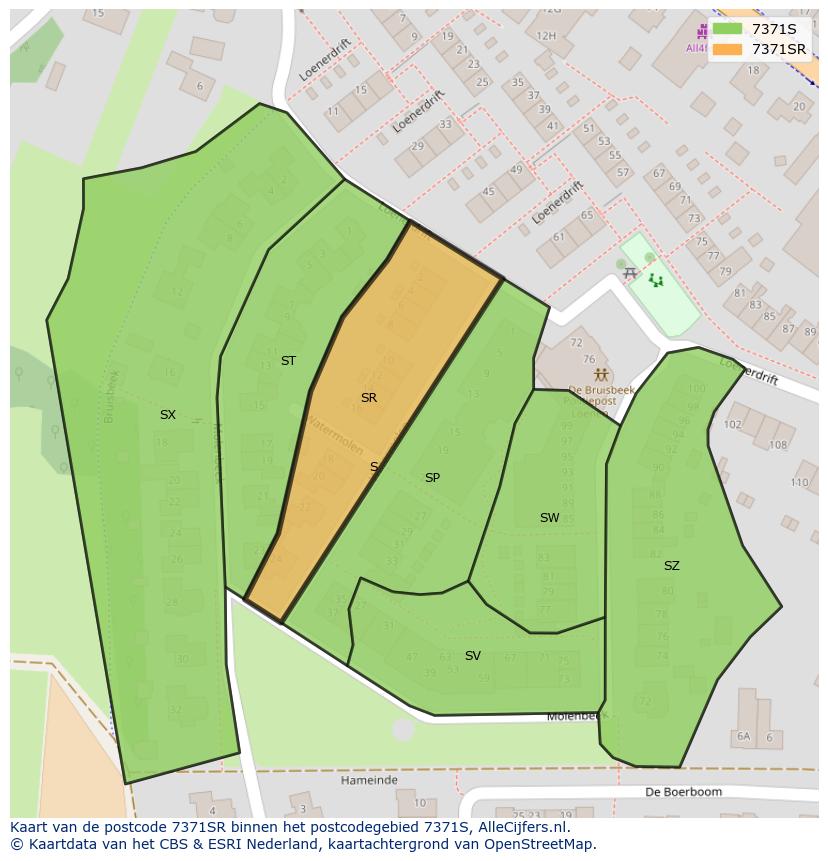 Afbeelding van het postcodegebied 7371 SR op de kaart.