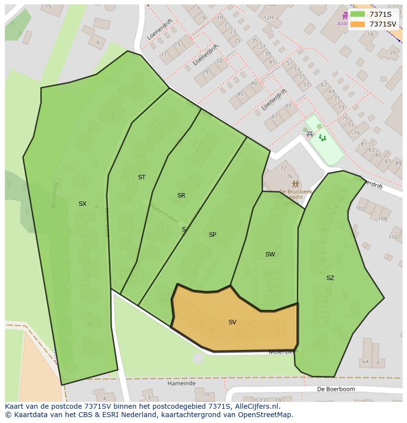 Afbeelding van het postcodegebied 7371 SV op de kaart.