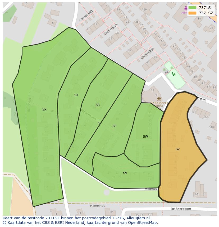 Afbeelding van het postcodegebied 7371 SZ op de kaart.