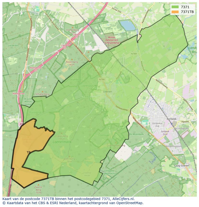 Afbeelding van het postcodegebied 7371 TB op de kaart.