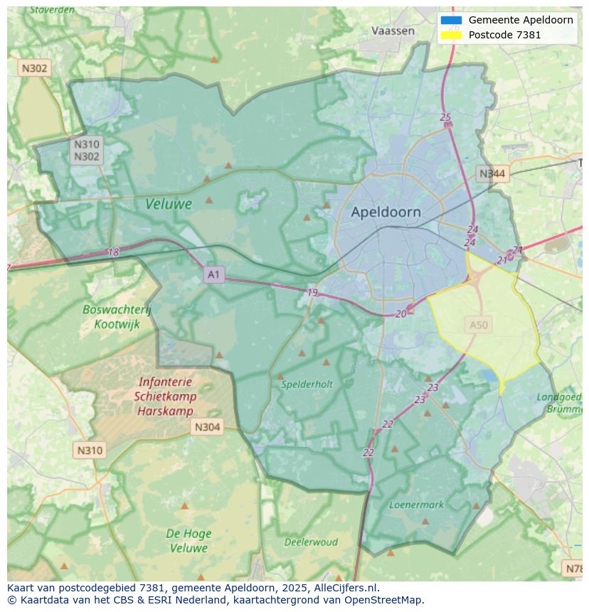 Afbeelding van het postcodegebied 7381 CN op de kaart.