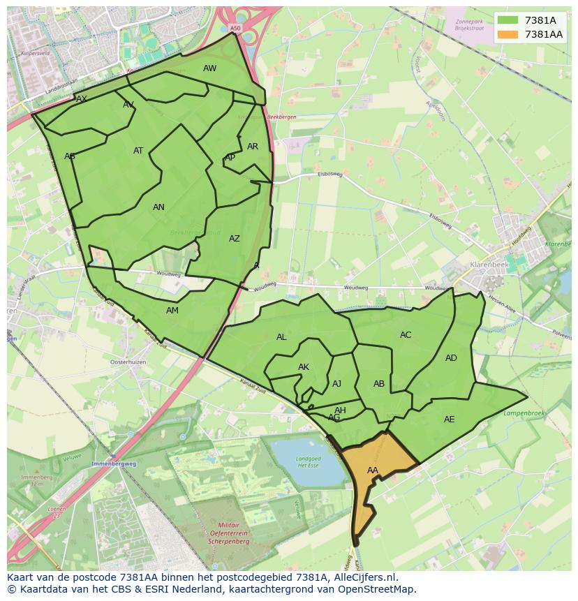 Afbeelding van het postcodegebied 7381 AA op de kaart.