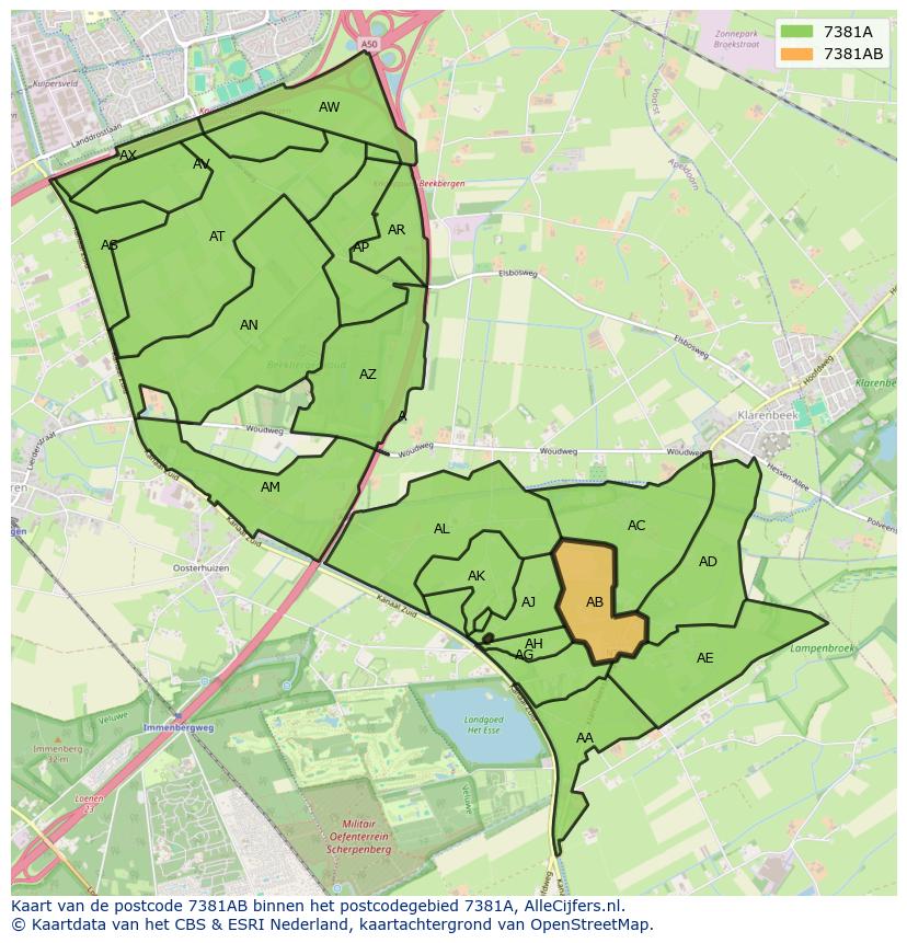 Afbeelding van het postcodegebied 7381 AB op de kaart.